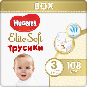 Трусики-подгузники  Elite Soft, р. 3, 6-11 кг, 108 шт Huggies