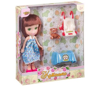 Кукла Катенька 16.5 см с набором мебели (кроватка и коляска) Yako
