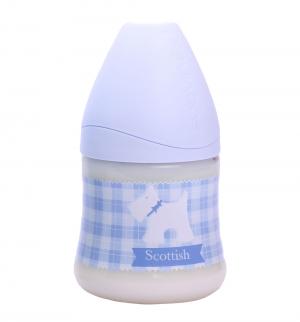 Бутылочка  Антиколиковая с силиконовой анатомической соской полипропилен 0-6 мес, 150 мл, цвет: бледно-голубой/белая собачка Suavinex