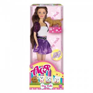 Кукла Ася Шатенка в фиолетовом Прогулка с щенком Toys Lab