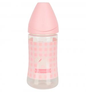 Бутылочка  Антиколиковая с силиконовой анатомической соской полипропилен 0-6 мес, 270 мл, цвет: бледно-розовый/белая собачка Suavinex