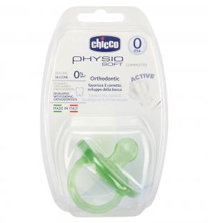 Пустышка  Physio Soft для детей силикон, с рождения, цвет: зеленый Chicco