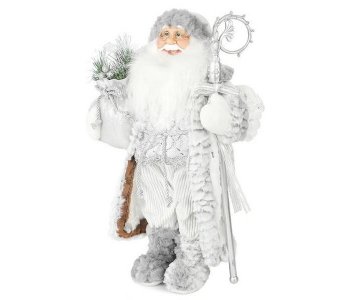Дед Мороз в Длинной Серебряной Шубке с Посохом и Подарками 60 см Maxitoys