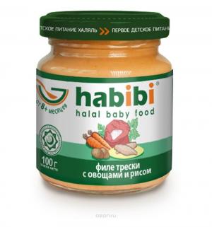 Пюре  филе трески с овощами и рисом 8 месяцев, 100 г Habibi