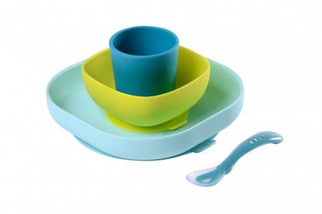 Набор посуды (2 тарелки, стакан, ложка) Silicone Meal Set Beaba