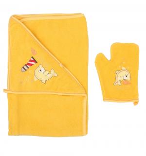 , Комплект для купания (полотенце+рукавичка) Delfin, (90*90), (желт) Koala