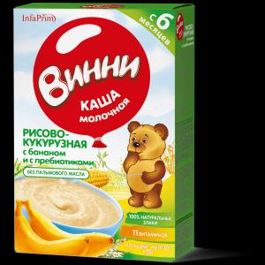 Каша  молочная рисово-кукурузная с бананом пребиотиками 6 месяцев 200 г Винни