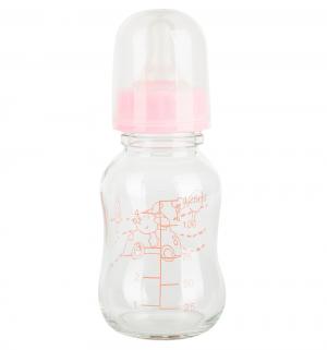 Бутылочка  для кормления стекло с рождения, 125 мл, цвет: розовый Ням-Ням