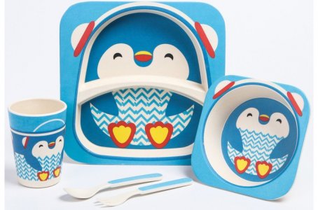 Набор детской бамбуковой посуды Пингвин (5 предметов) Крошка Я