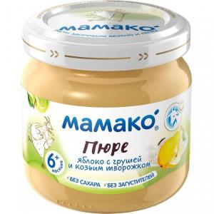 Пюре  яблоко-груша-козий творог с 6 месяцев, 80 г Мамако