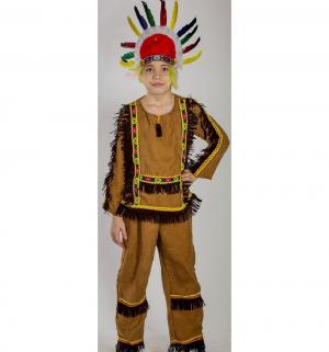 Карнавальный костюм  Индеец штаны/рубашка/лента с пером, цвет: коричневый Карнавалия