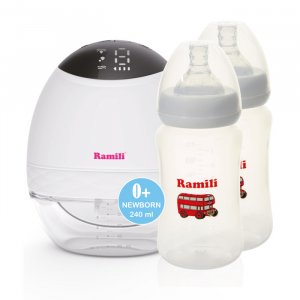 Двухфазный электрический молокоотсос SE500 с противоколиковой бутылочкой 240 мл 2 шт. Ramili
